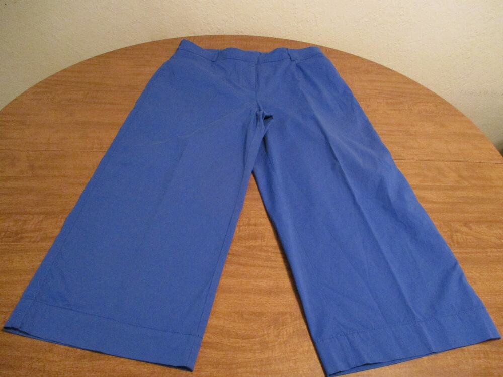 CHICOS WIDE LEG ELASTIC WAIST ZIP UP CAPRI PANTS BLUE 25